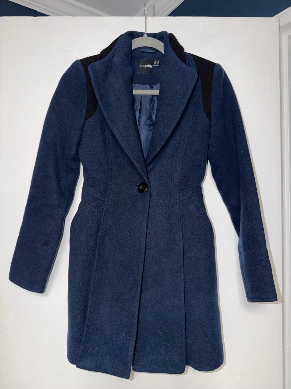 ASOS Petite Women's Navy Single-Button Wool Blend Coat